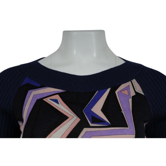 Emilio Pucci Womens Midi Long Sleeve Crew Neck Dress US 6 Blue Purple Wool Long - Picture 4 of 12